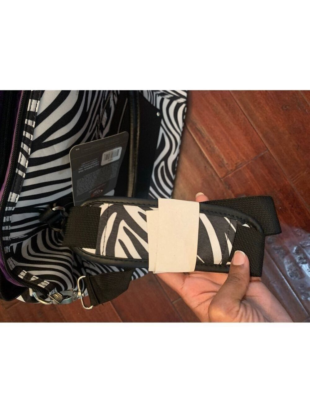 Women's CALPAK Rolling Duffel Bag Zebra Print Carry-On - Picture 5 of 6